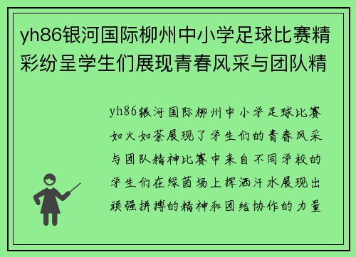 yh86银河国际柳州中小学足球比赛精彩纷呈学生们展现青春风采与团队精神