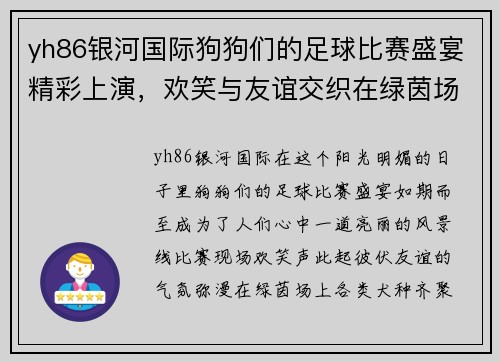 yh86银河国际狗狗们的足球比赛盛宴精彩上演，欢笑与友谊交织在绿茵场上