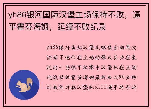 yh86银河国际汉堡主场保持不败，逼平霍芬海姆，延续不败纪录