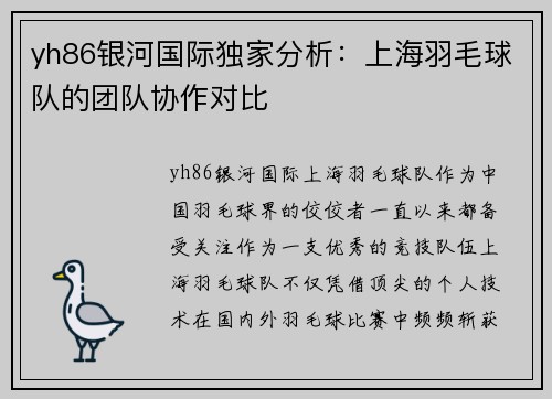 yh86银河国际独家分析：上海羽毛球队的团队协作对比