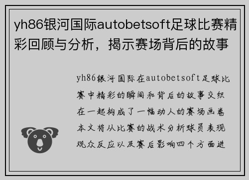 yh86银河国际autobetsoft足球比赛精彩回顾与分析，揭示赛场背后的故事与精彩瞬间